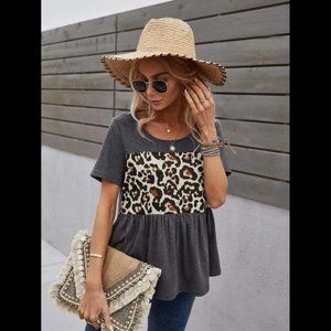 Gray Leopard Ruffle Top